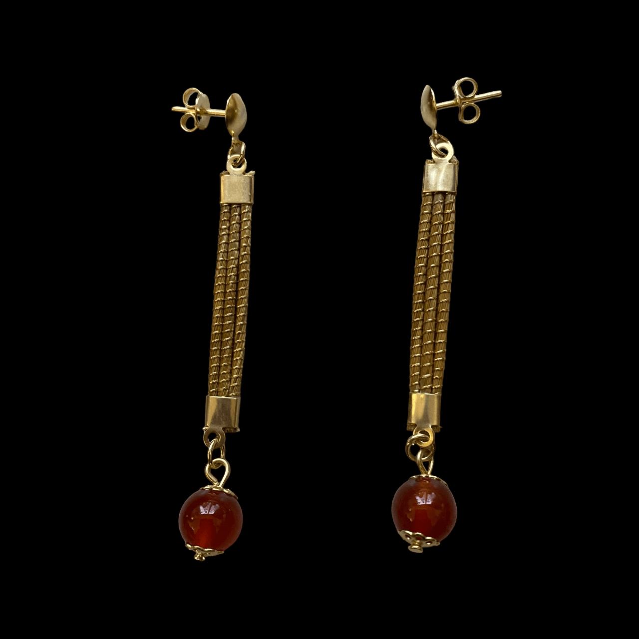 Boucles d'oreilles Capim Dourado lignes et pierre naturelle agate cornaline