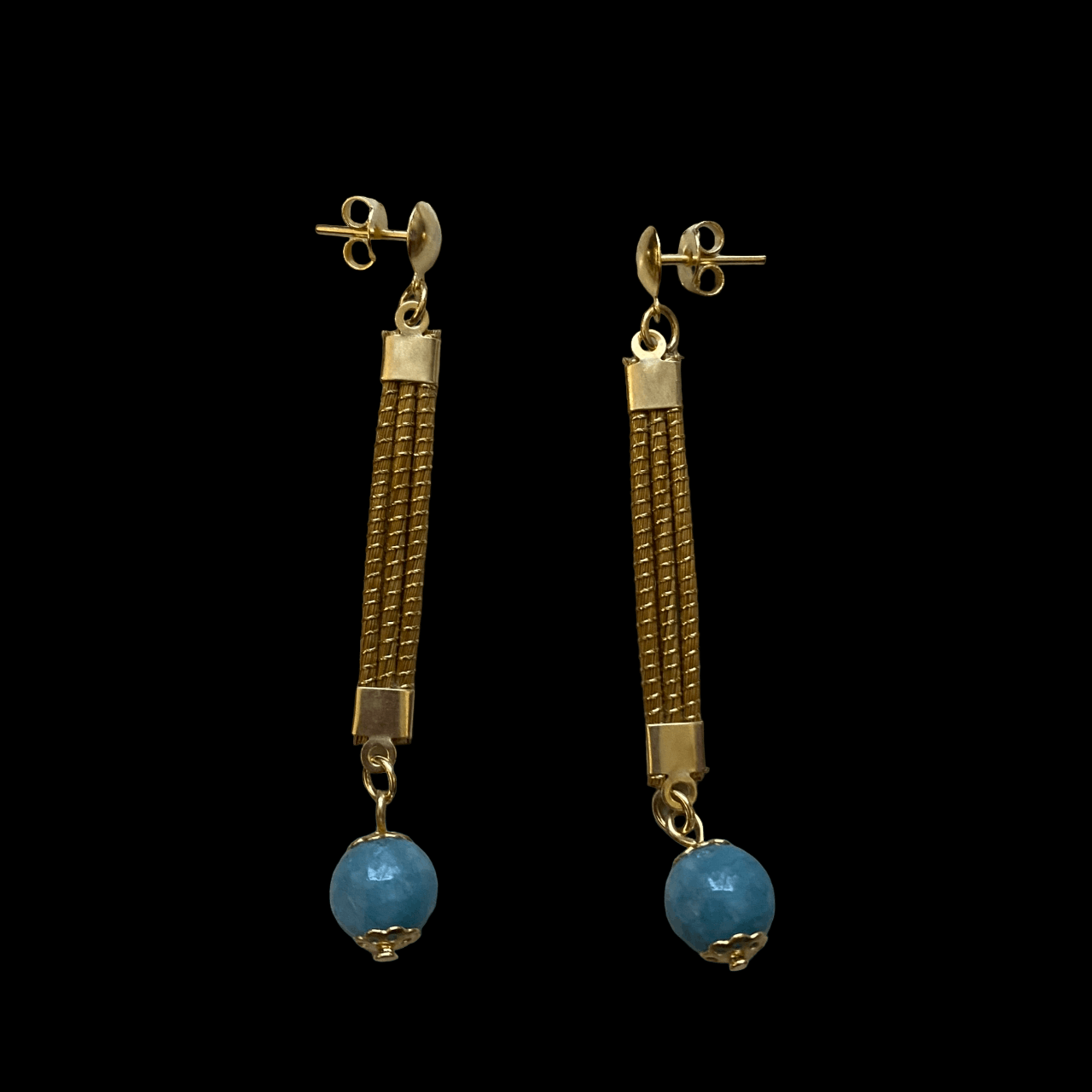 Boucles d'oreilles Capim Dourado lignes et pierre naturelle amazonite bleue