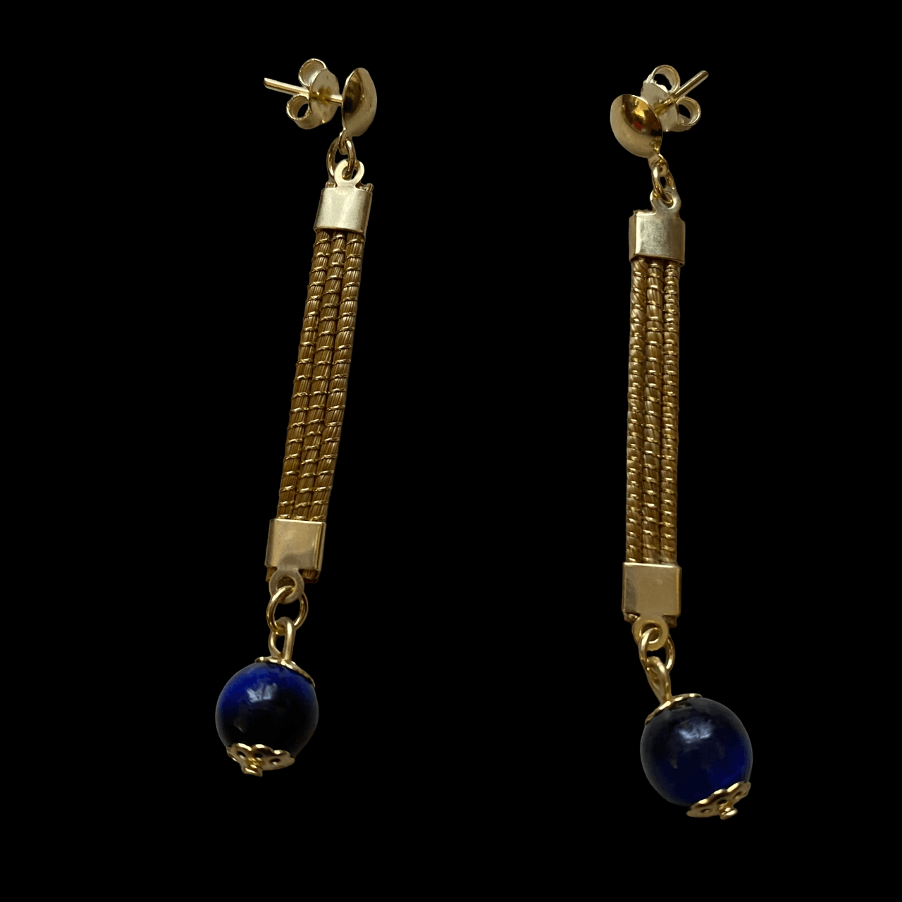 Boucles d'oreilles Capim Dourado lignes et pierre naturelle oeil de tigre bleu