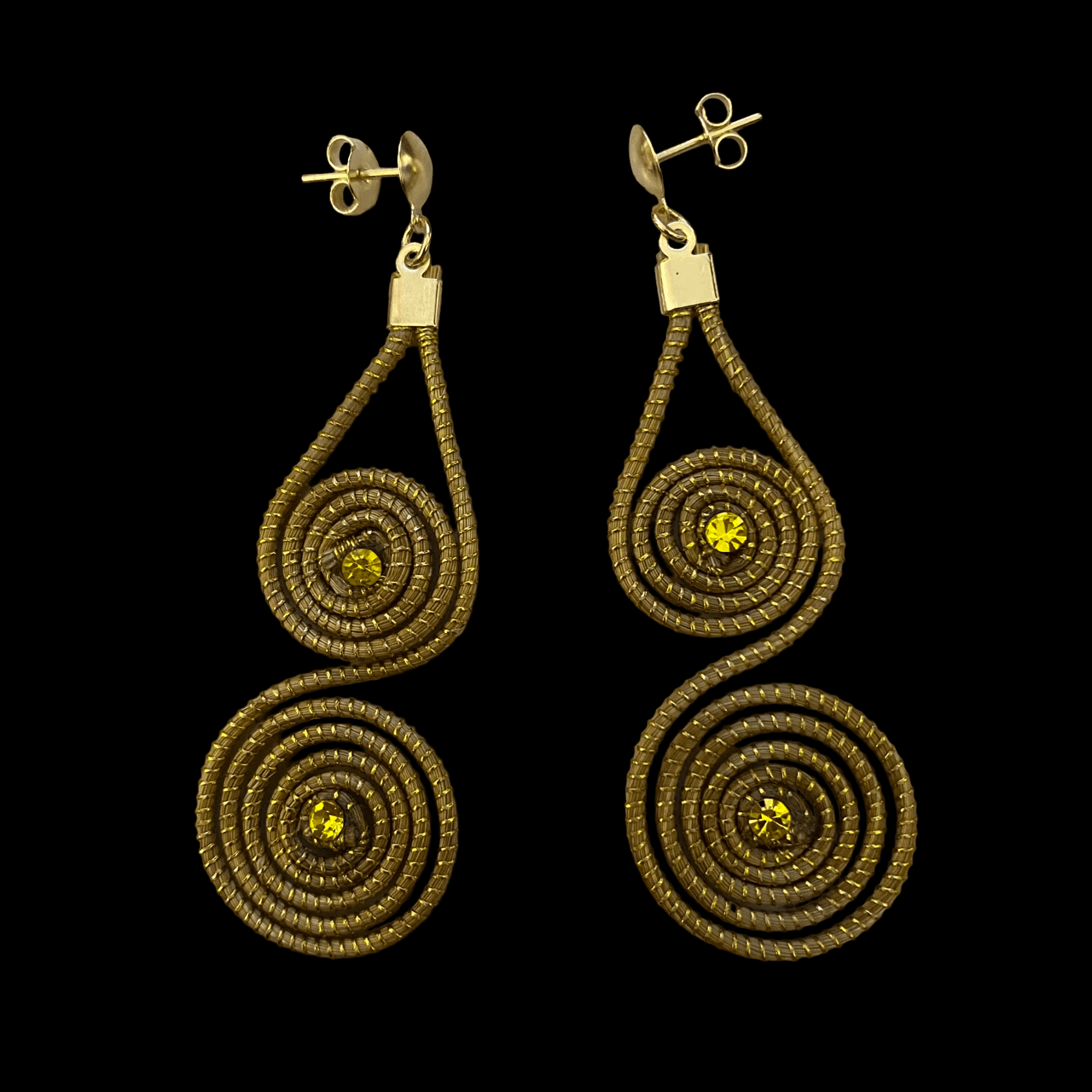 Boucles d'oreilles Capim Dourado mandalas cristal couleur citrine