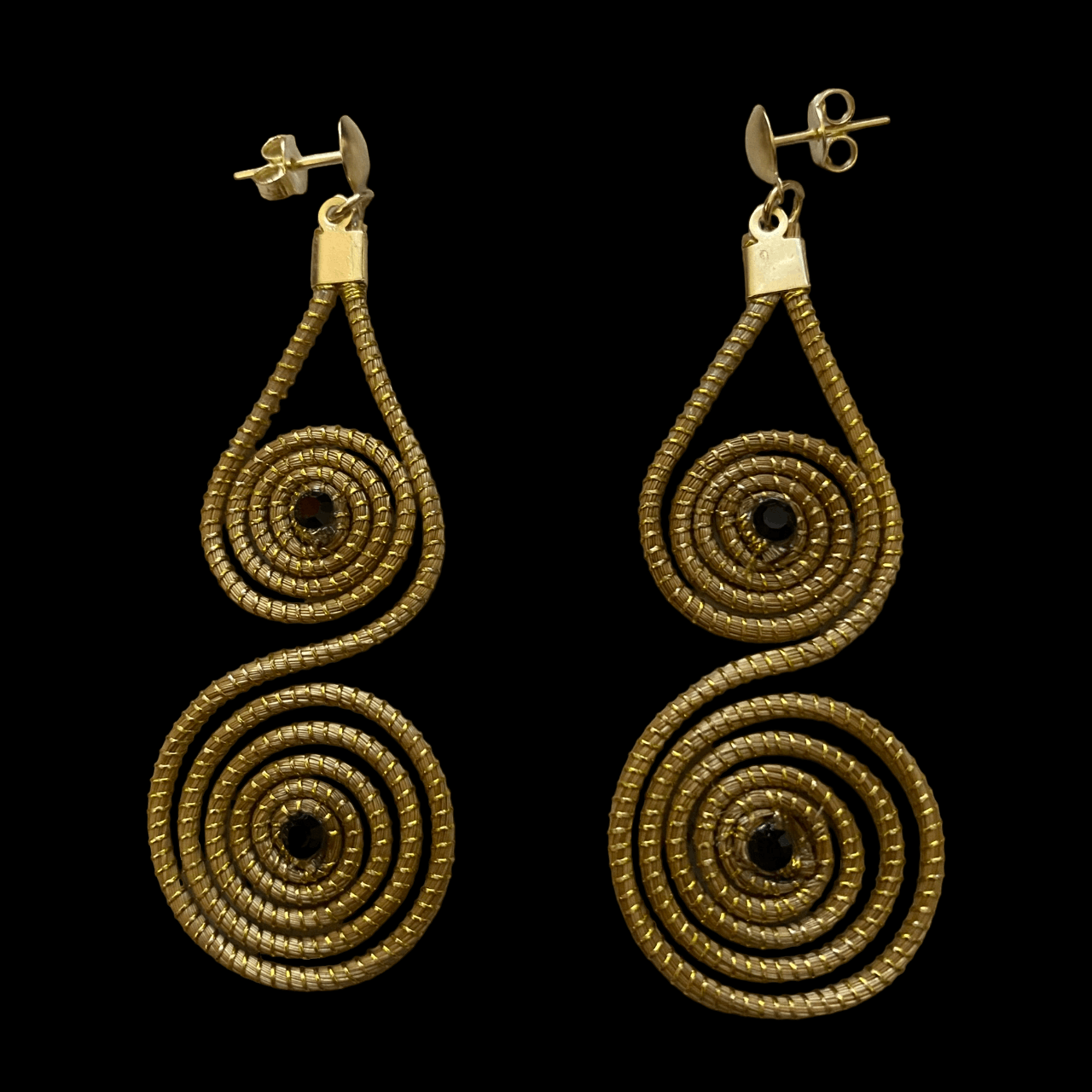 Boucles d'oreilles Capim Dourado mandalas cristal couleur noire