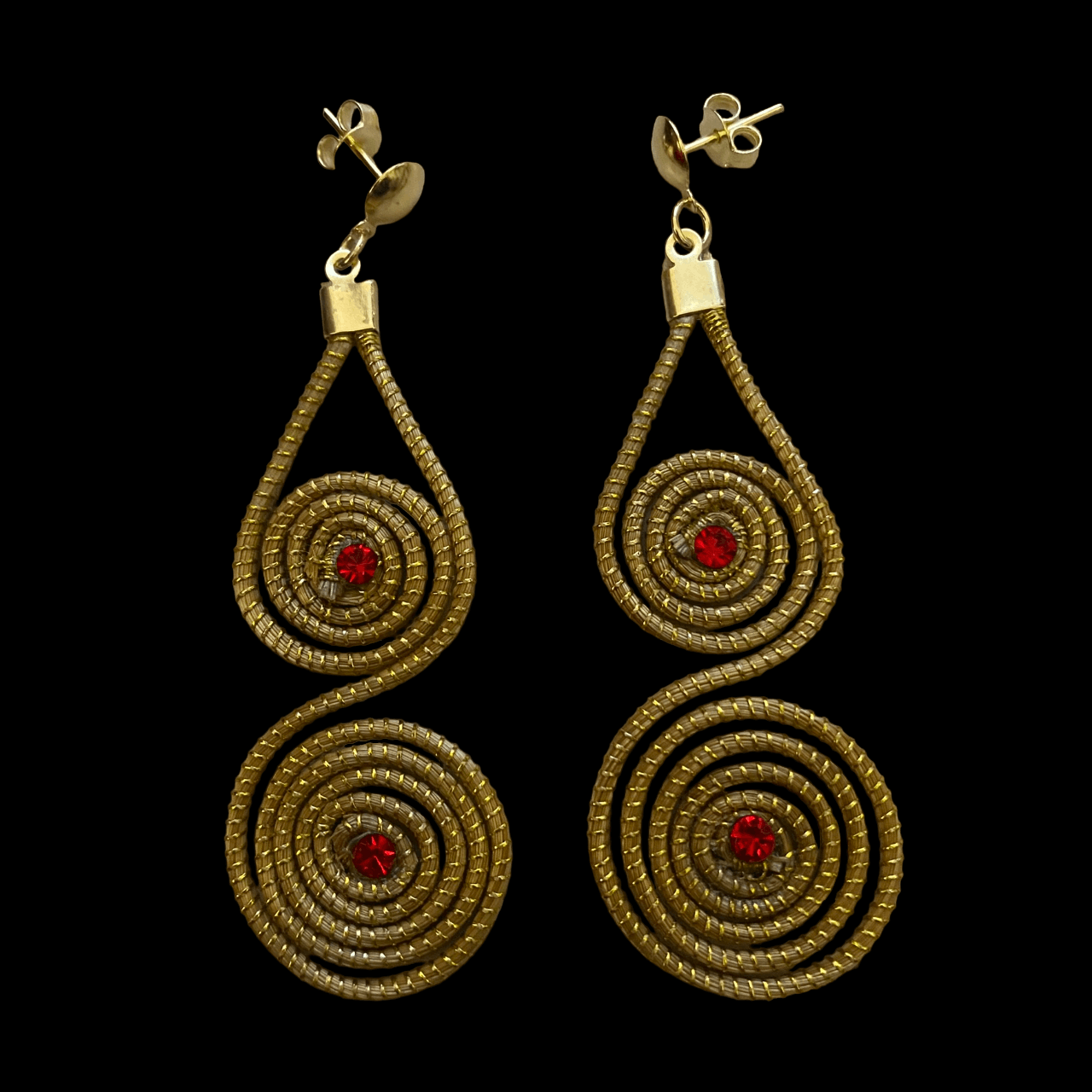 Boucles d'oreilles Capim Dourado mandalas cristal couleur rubis