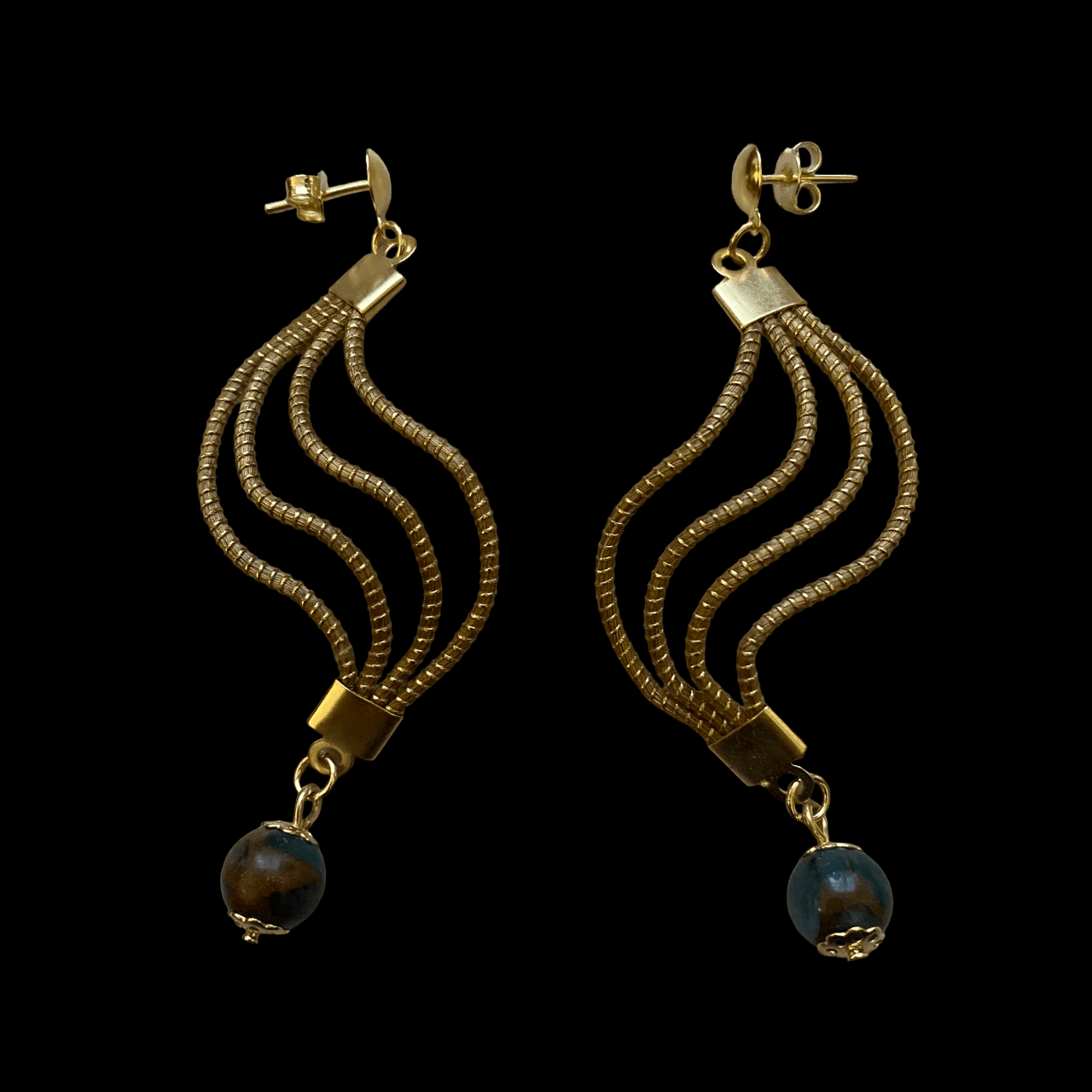 Boucles d'oreilles Capim Dourado vague et pierre naturelle agate blue lace