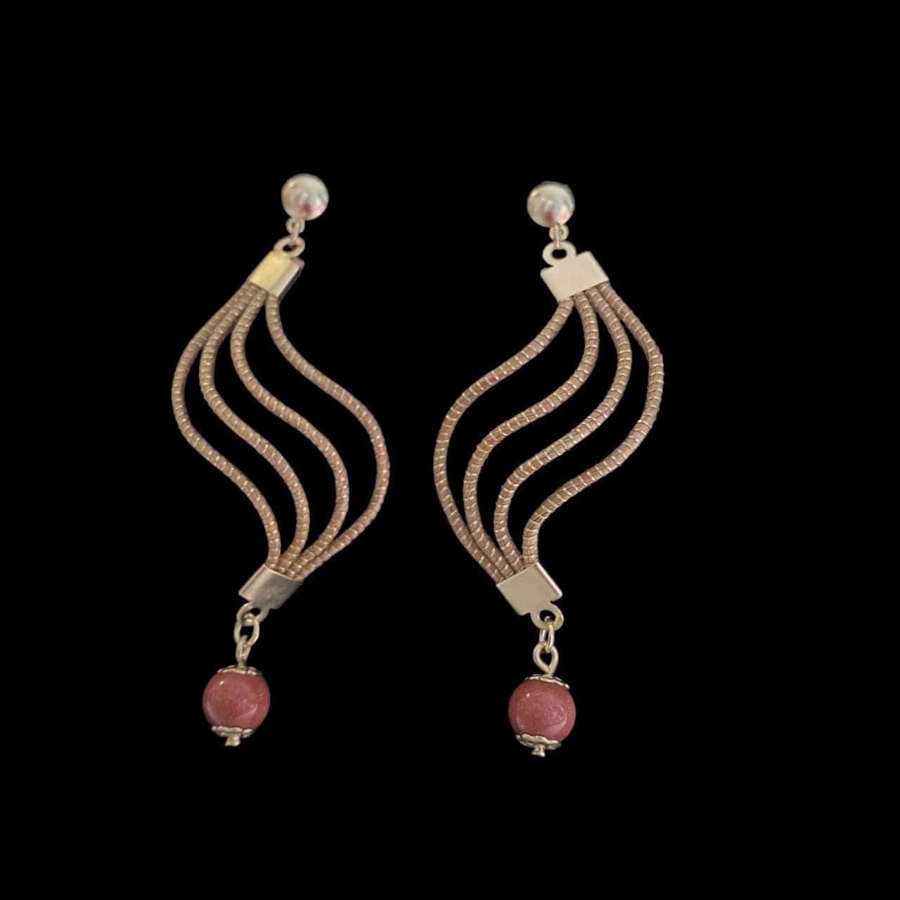 Boucles d'oreilles Capim Dourado vague et pierre naturelle de soleil