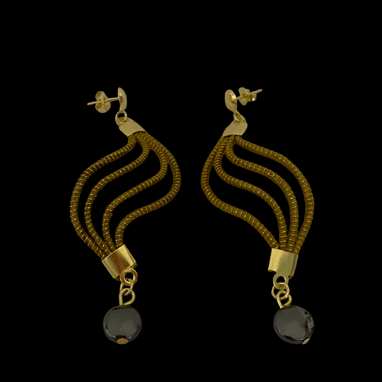 Boucles d'oreilles Capim Dourado vague et pierre naturelle hématite