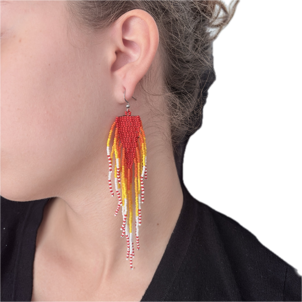 Boucles-oreilles-perles-verre-Rouge-franges-orange-blanc-jaune-1