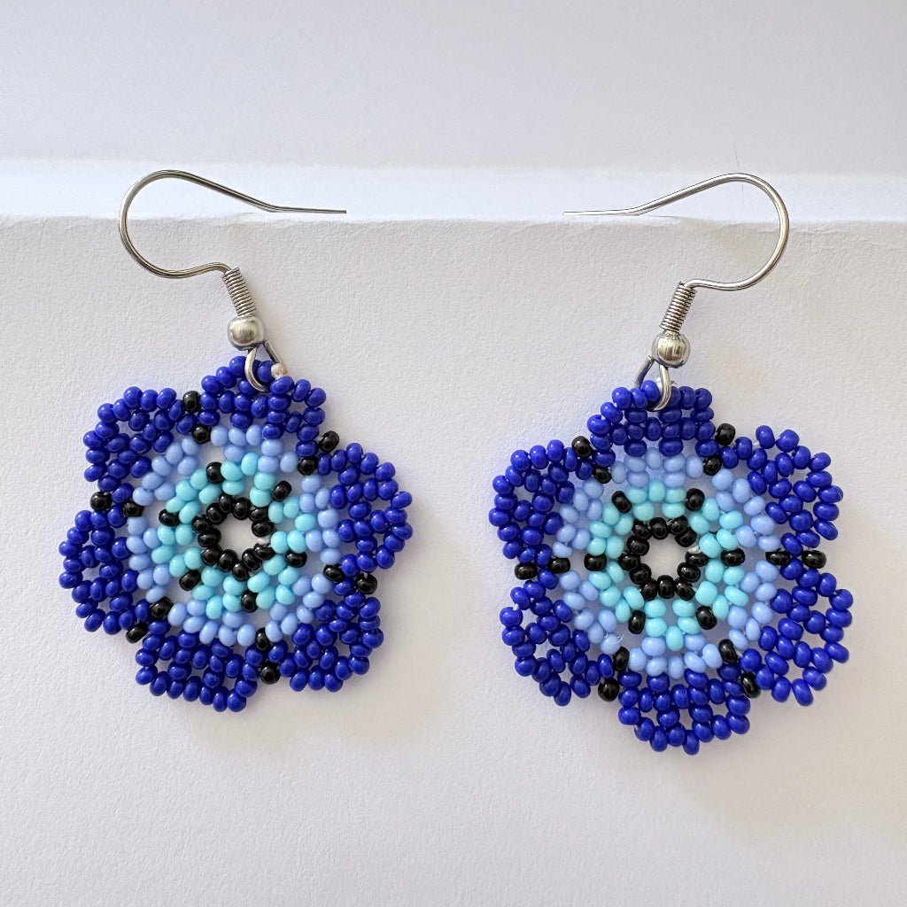 Boucles d'oreilles Fleur bleu 4-1