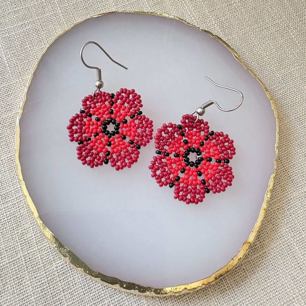 Boucles d'oreilles Fleur rouge 1-2