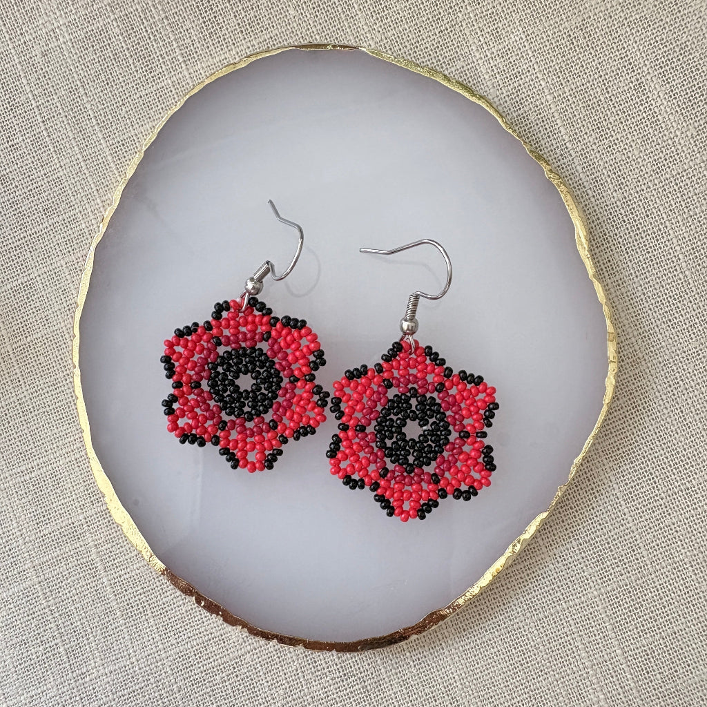 Boucles d'oreilles Fleur rouge 4-2