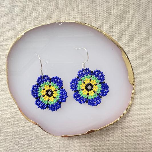 Boucles oreilles fleur bleue 2