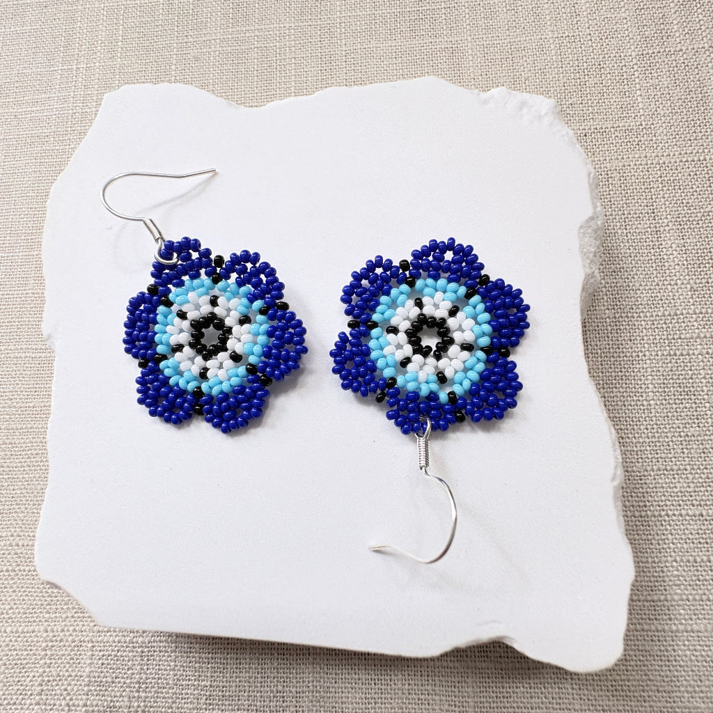 Boucles oreilles fleur bleue 3