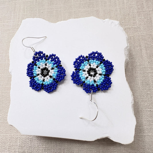 Boucles oreilles fleur bleue 3