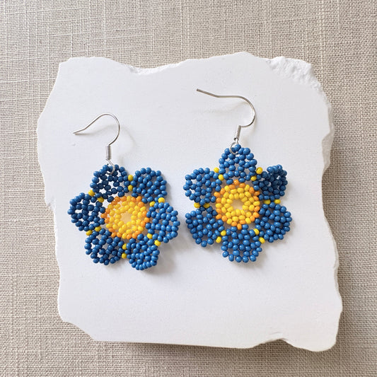 Boucles oreilles fleur bleue 5
