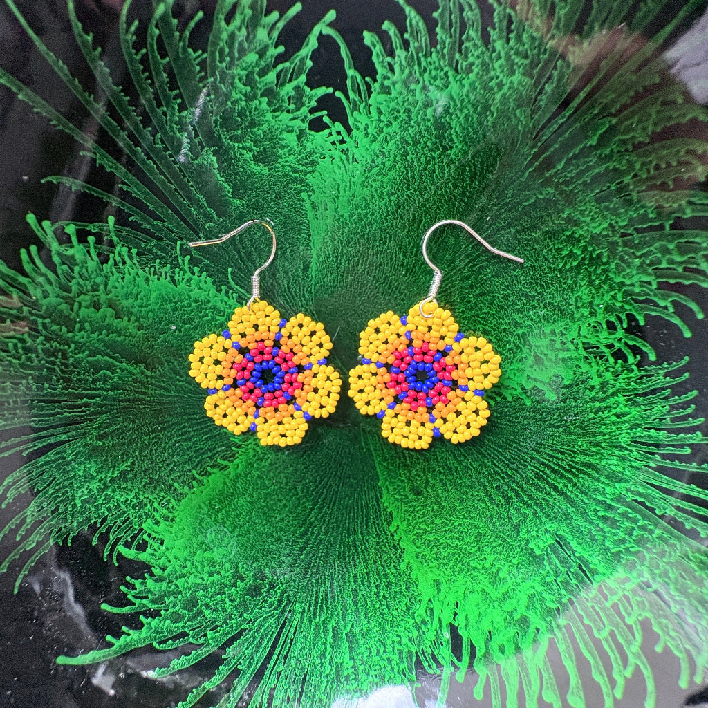 Boucles oreilles fleur jaune 2