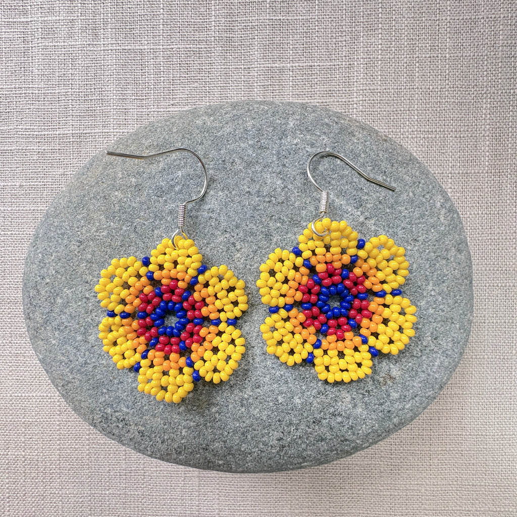 Boucles oreilles fleur jaune 2