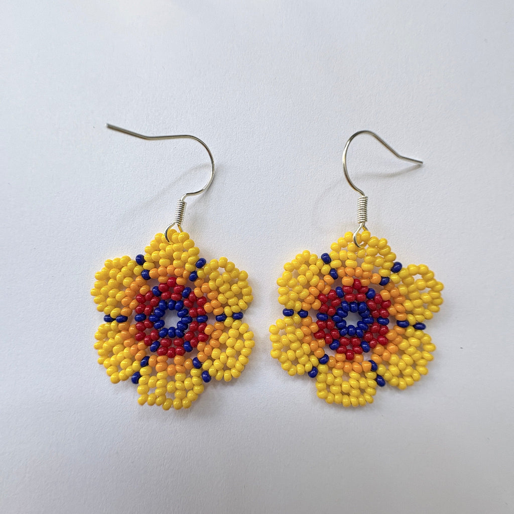 Boucles oreilles fleur jaune 2