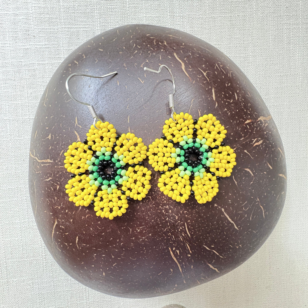 Boucles oreilles fleur jaune 3