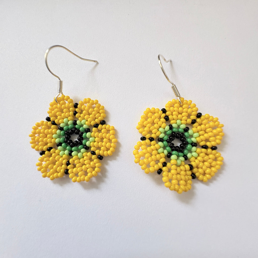 Boucles oreilles fleur jaune 3