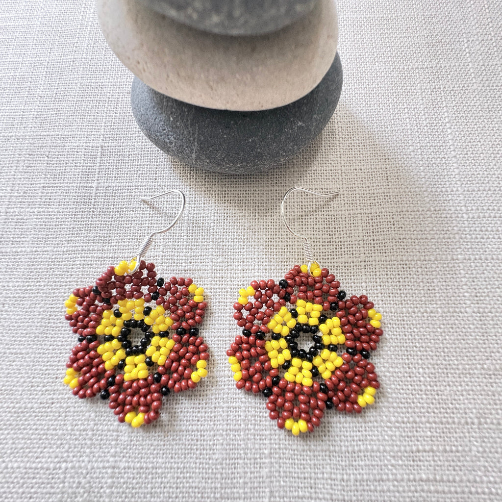 Boucles oreilles fleur marron