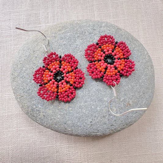 Boucles oreilles fleur rouge