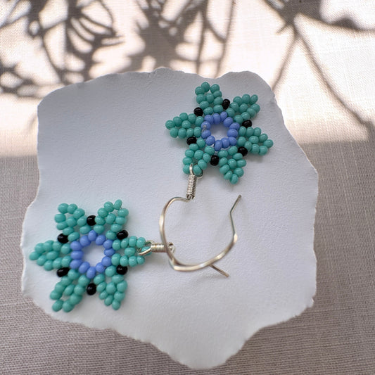Boucles oreilles petite fleur bleu
