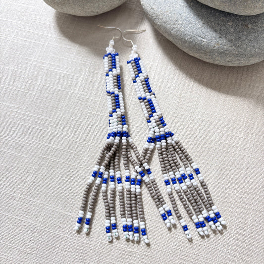 Boucles oreilles verre corail bleu