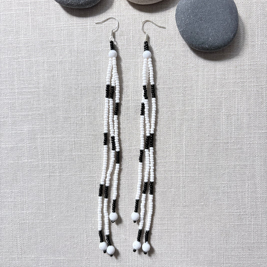 Boucles oreilles verre noir blanc