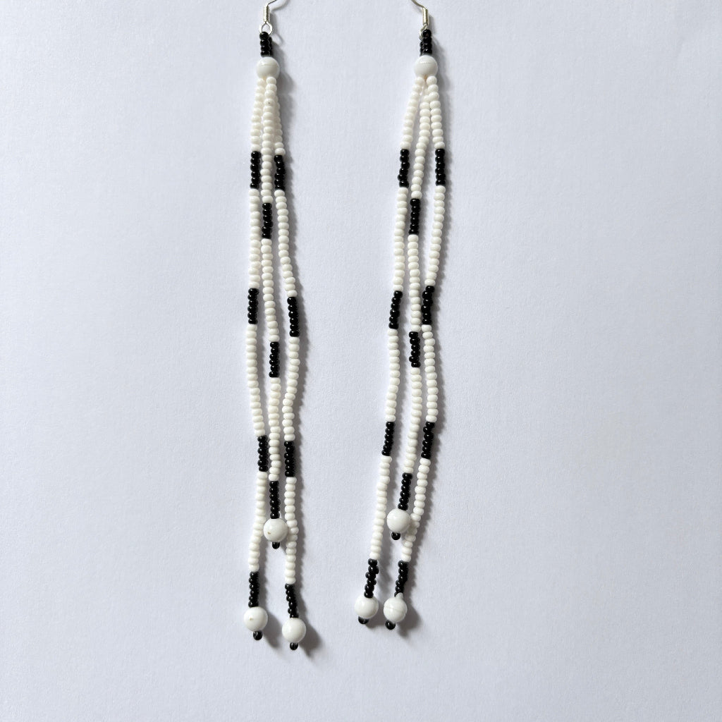 Boucles oreilles verre noir blanc