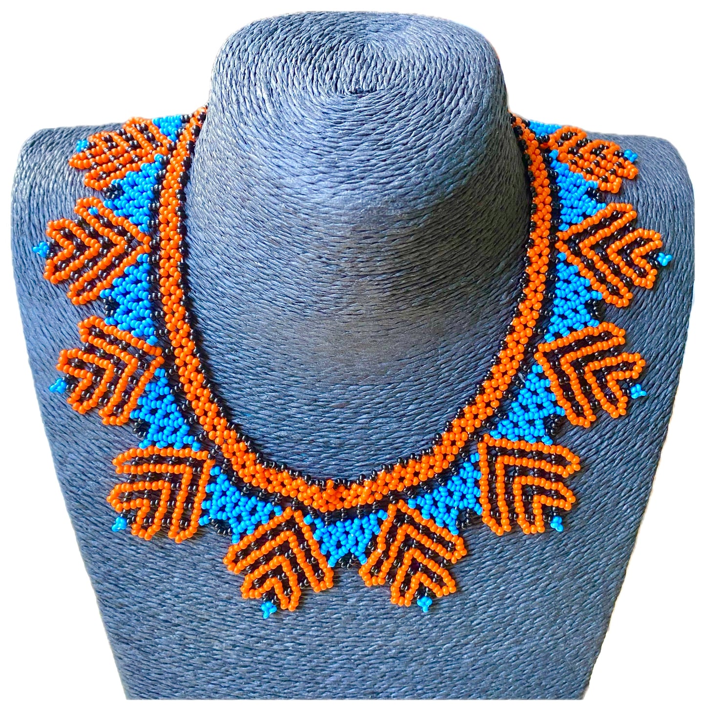 Collier Miçanga ras de cou - orange et bleu - Ethnie Kumaruara