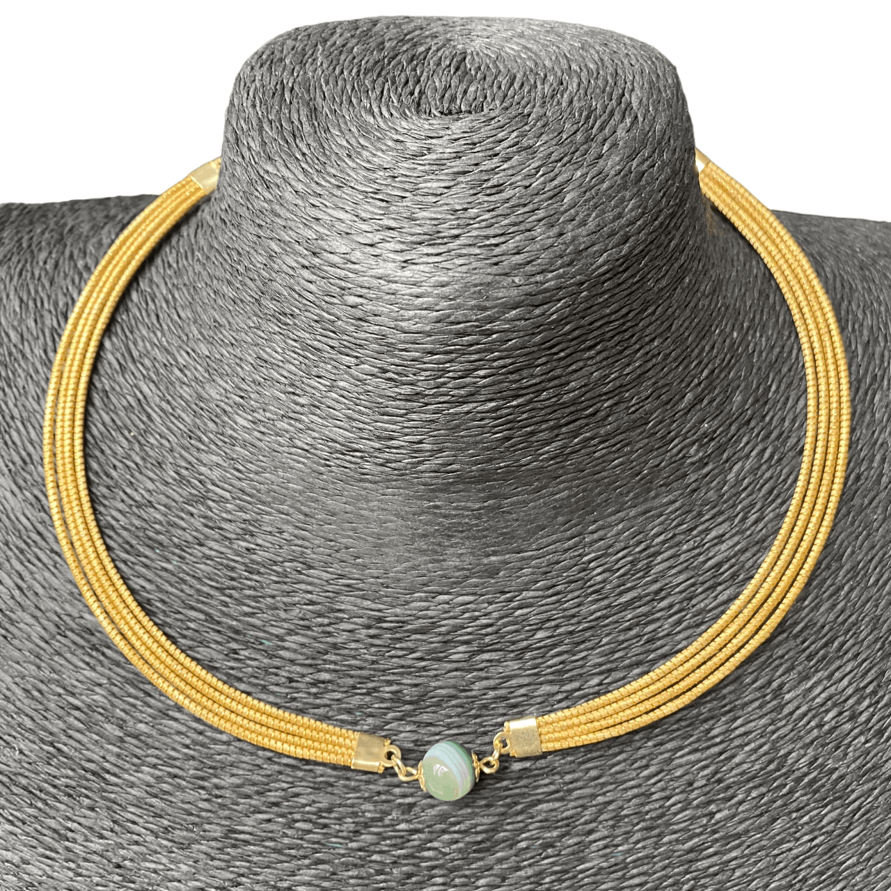 Collier Capim Dourado 4 lignes - agate verte