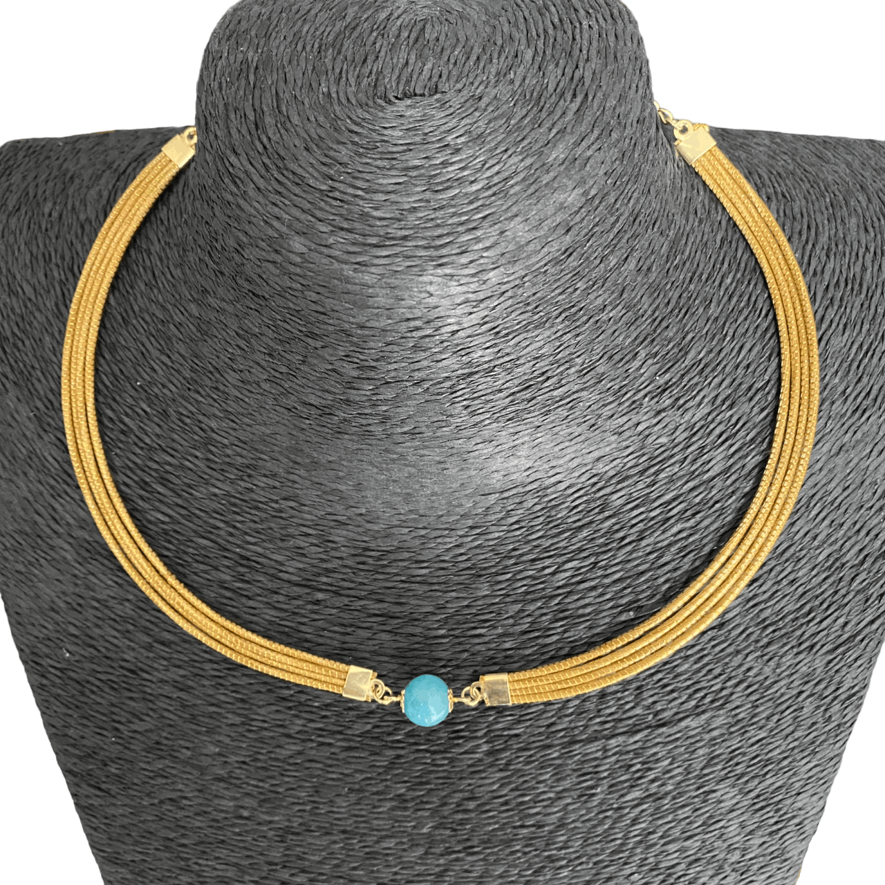 Collier Capim Dourado 4 lignes - amazonite bleue