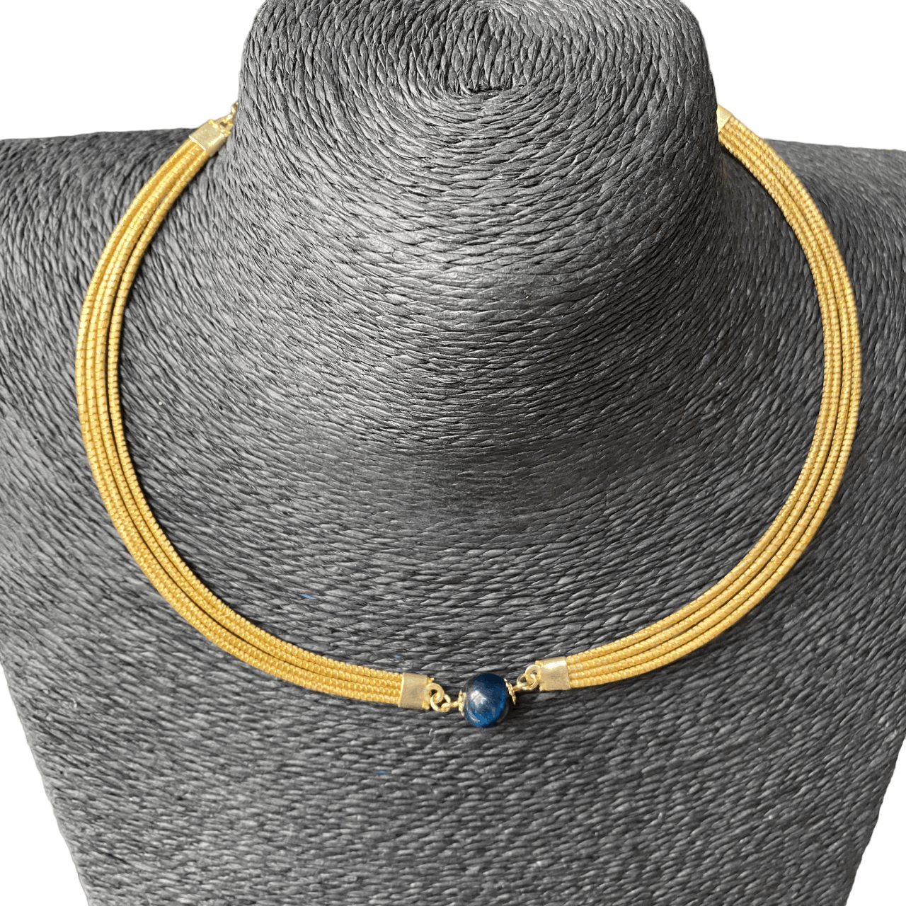 Collier Capim Dourado 4 lignes - oeil de tigre bleu