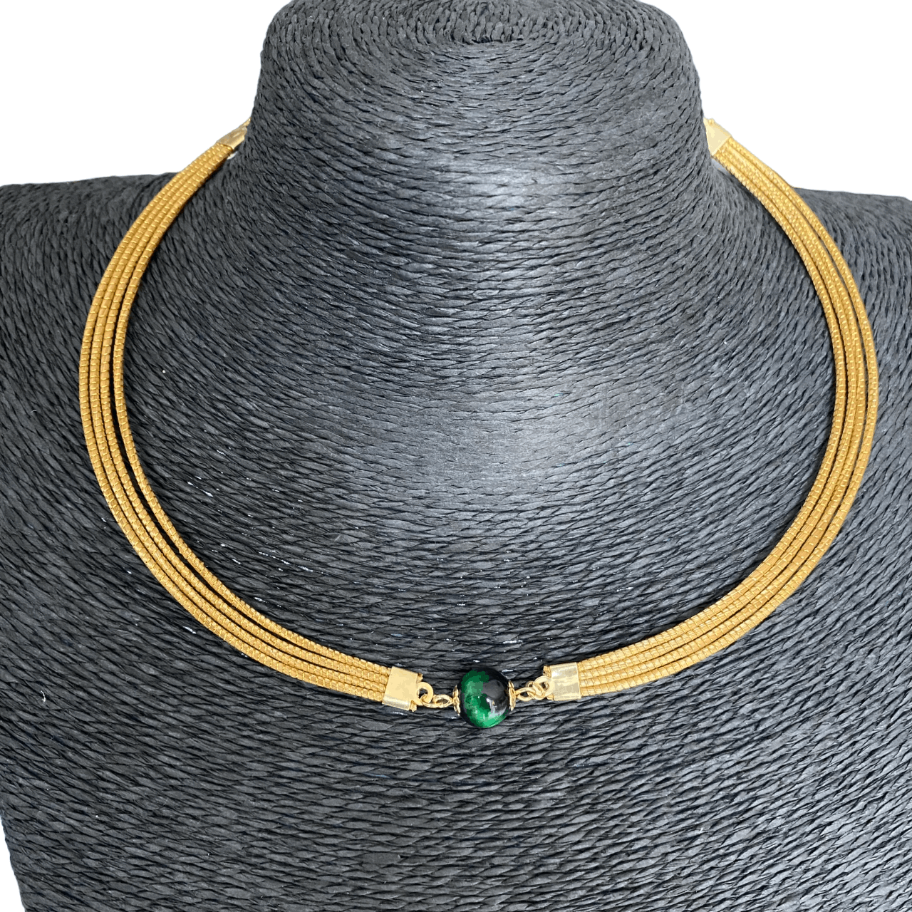 Collier Capim Dourado 4 lignes - oeil de tigre vert