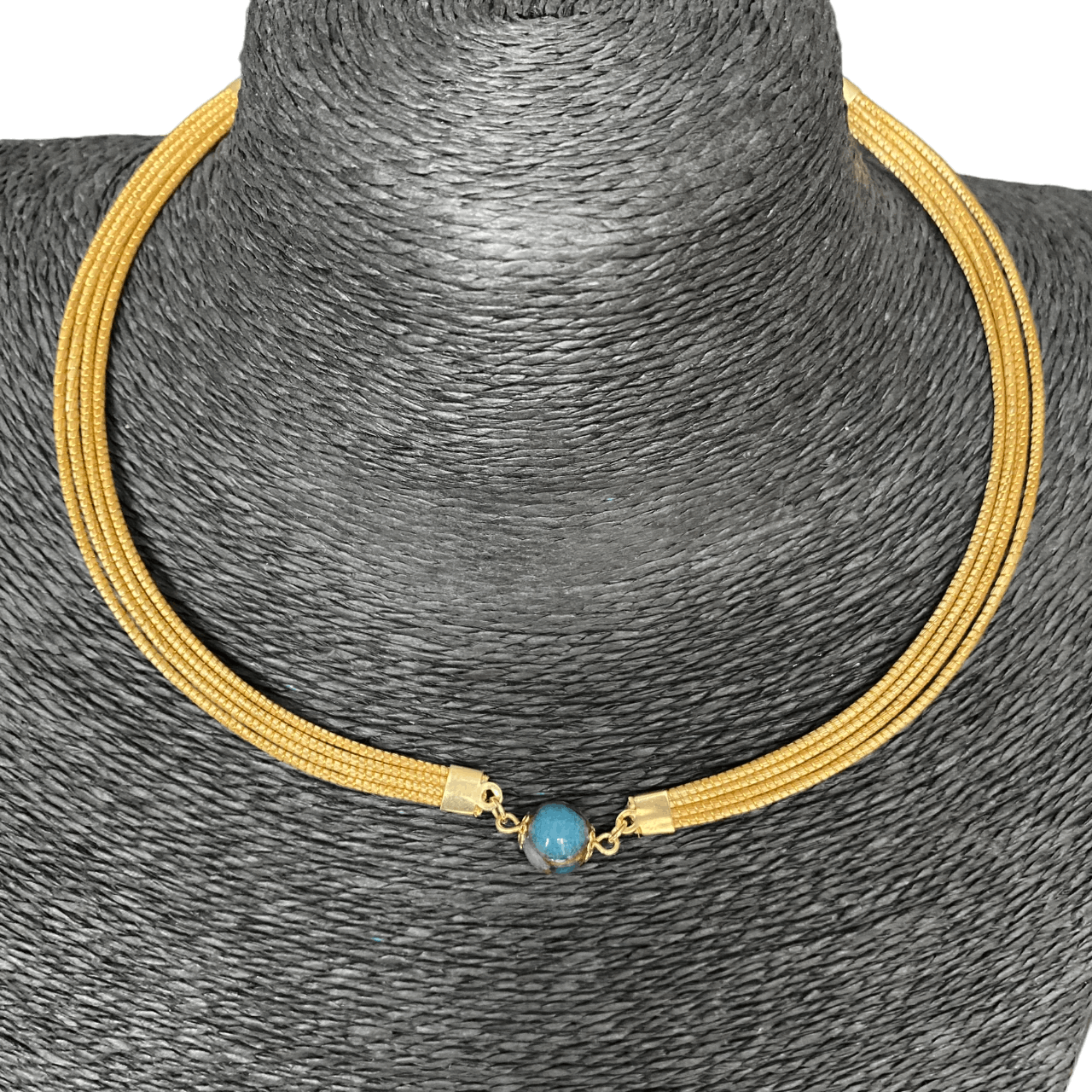 Collier Capim Dourado 4 lignes - pierre agate blue lace