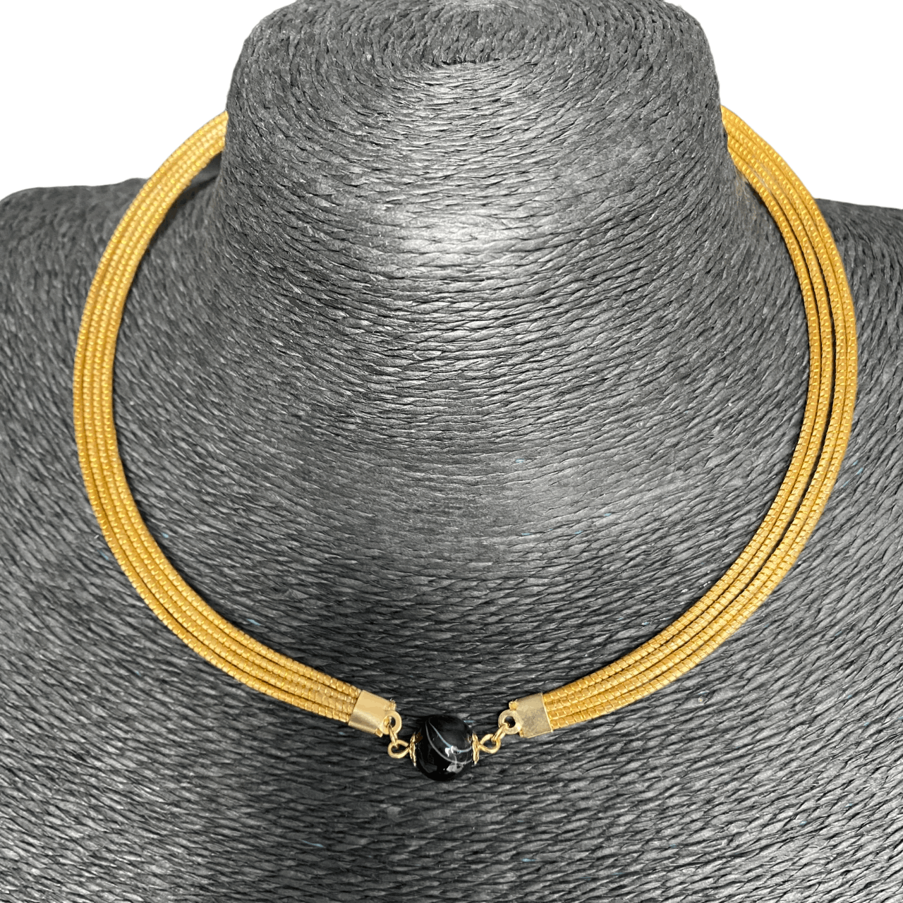 Collier Capim Dourado 4 lignes - pierre agate noire