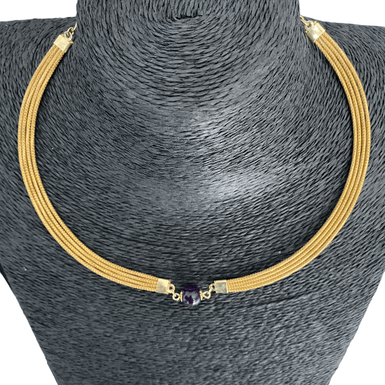 Collier Capim Dourado 4 lignes - pierre améthyste