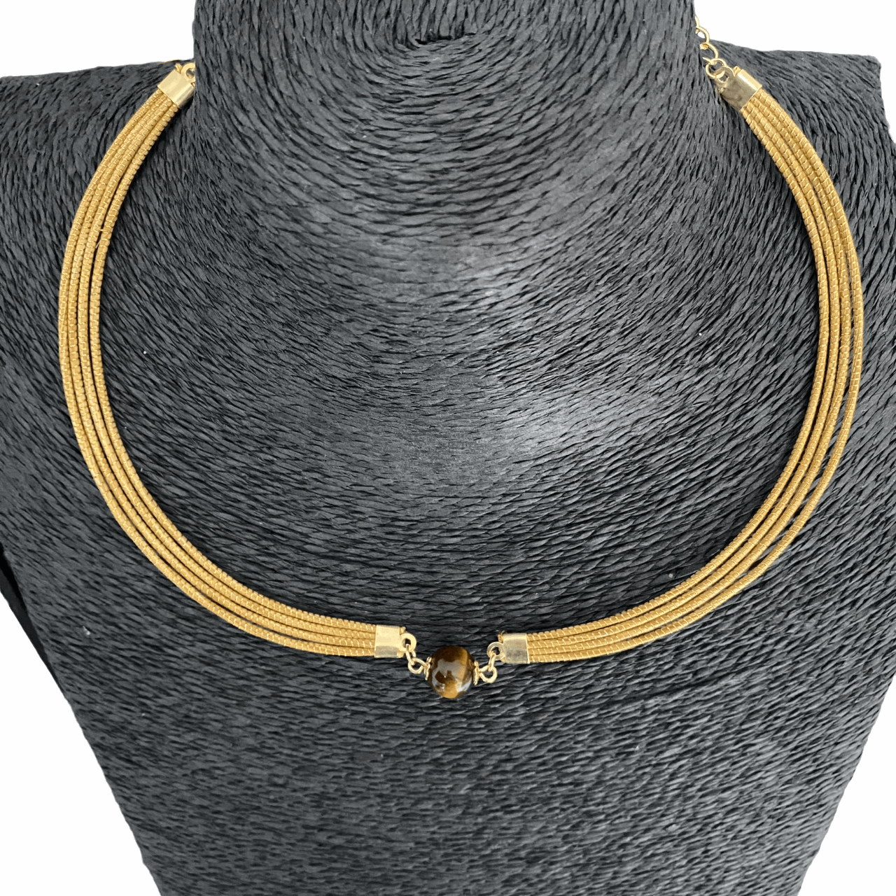 Collier Capim Dourado 4 lignes - pierre oeil de tigre