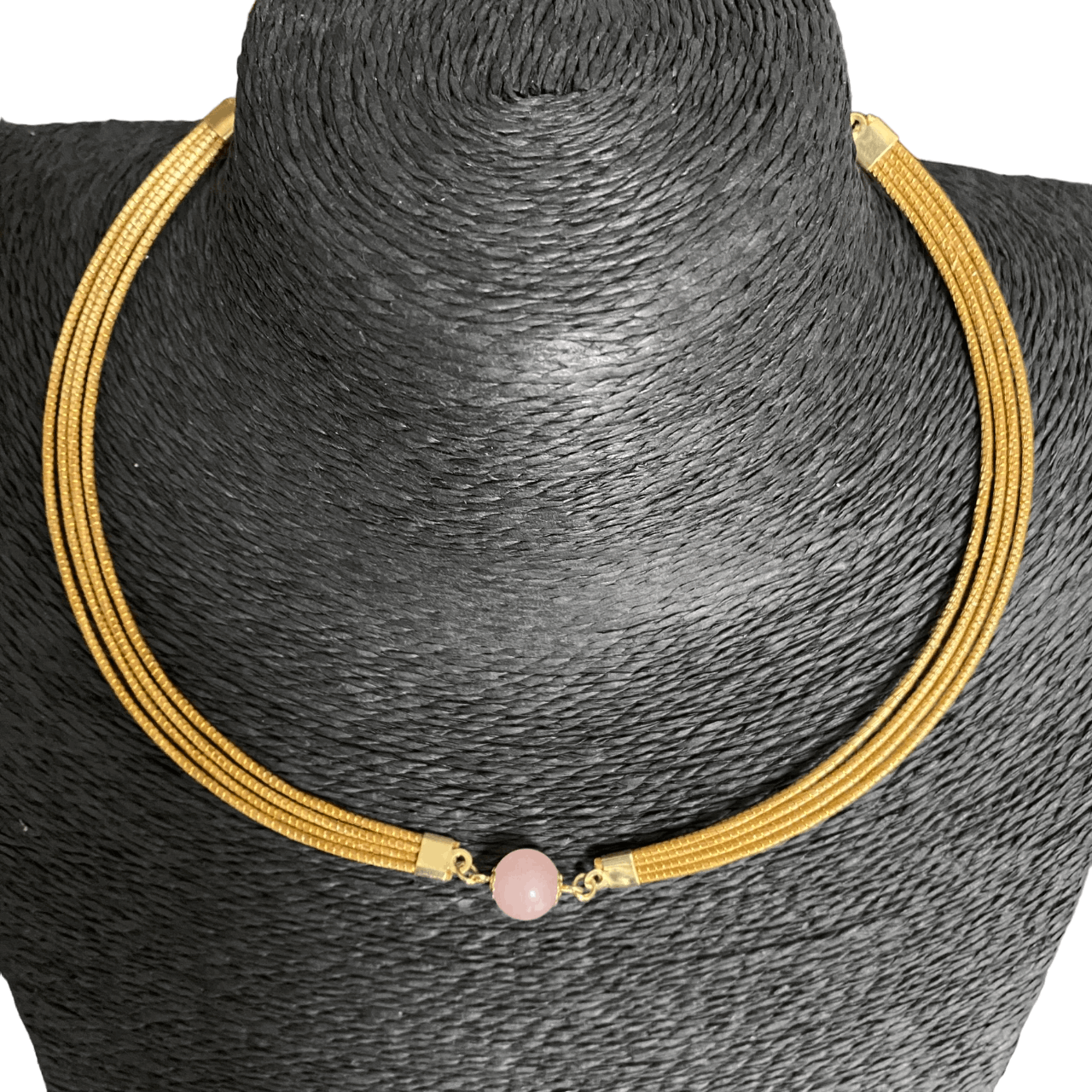 Collier Capim Dourado 4 lignes - pierre quartz rose