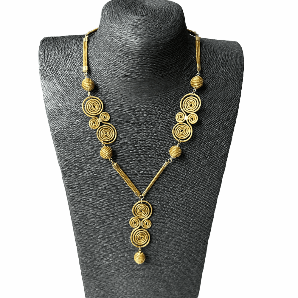 Collier Capim Dourado 5 perles et 3 mandalas