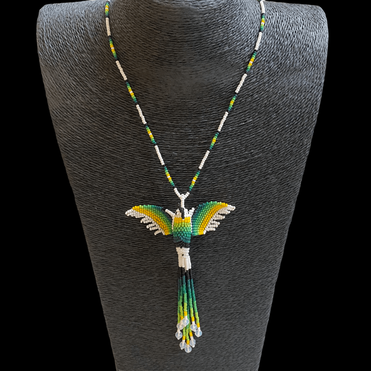 Collier Miçanga - Colibri - blanc et vert - Ethnie Mehinako