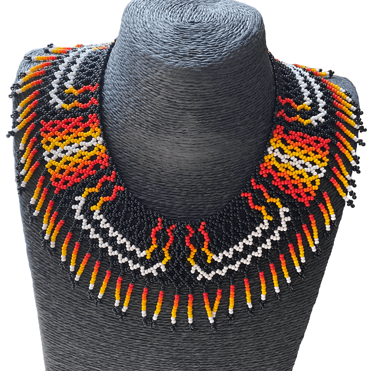 Collier Miçanga ras de cou noir rouge et orange - Ethnie Wai Wai