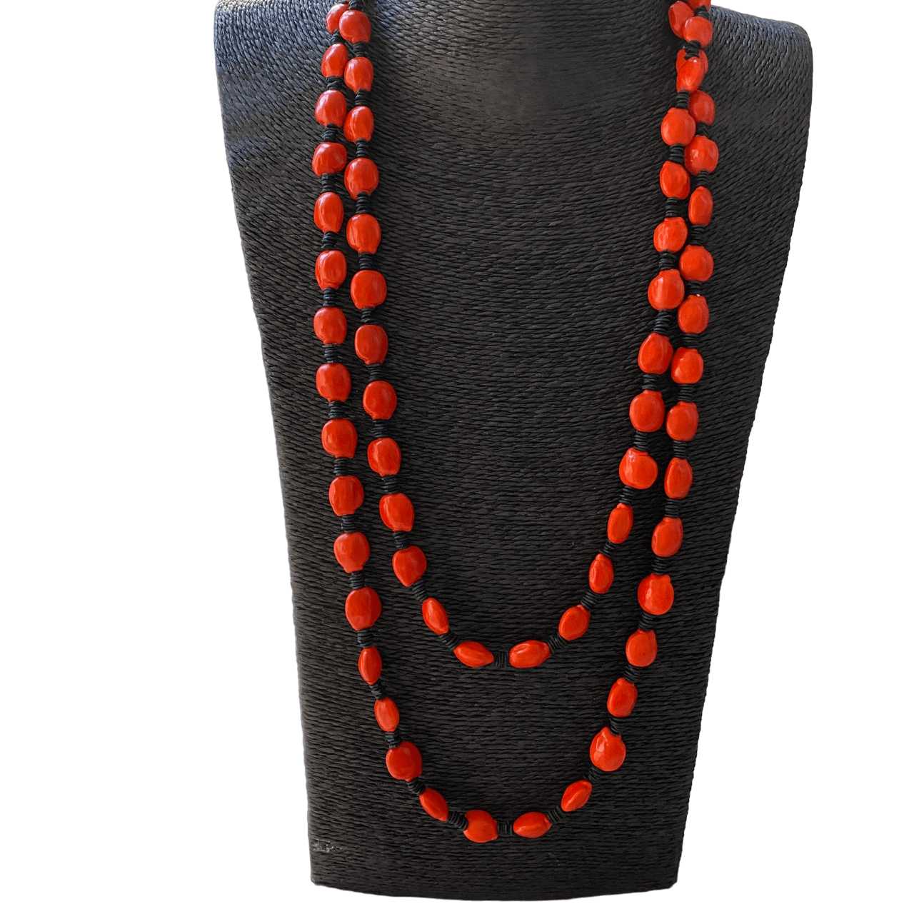 Collier de graines de morototo et tento rouge avec fermoir