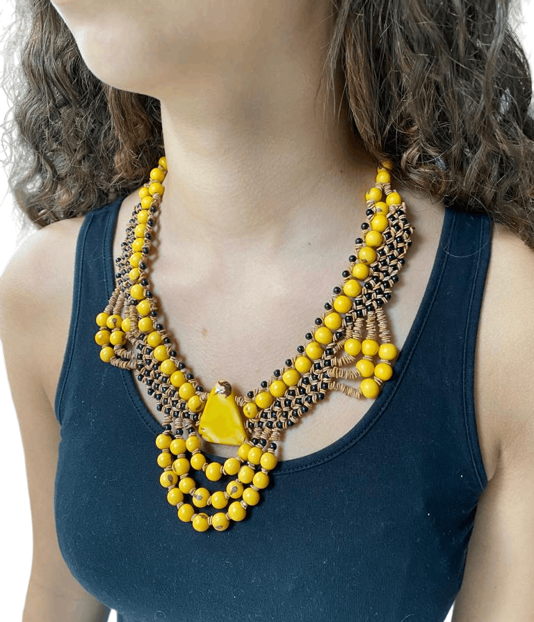 Collier de graines morototo et açai jaune - Ethnie Pataxo