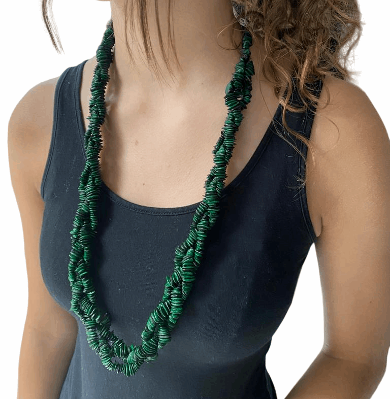 Collier sautoir torsadé vert jueirana