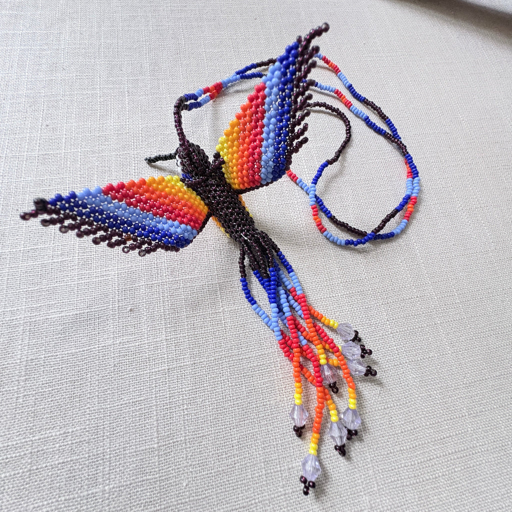 Collier colibri bleu