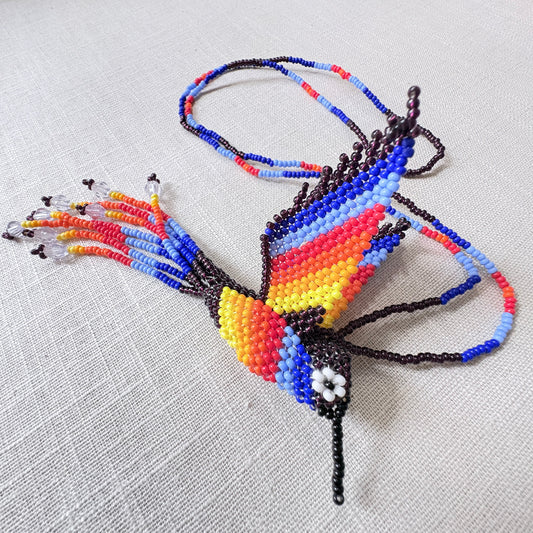 Collier colibri bleu