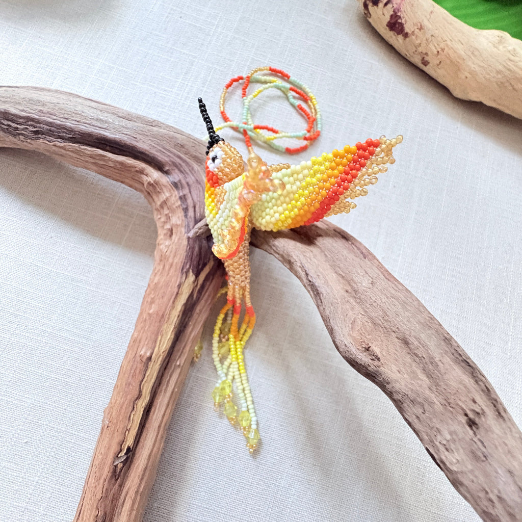 Collier colibri jaune
