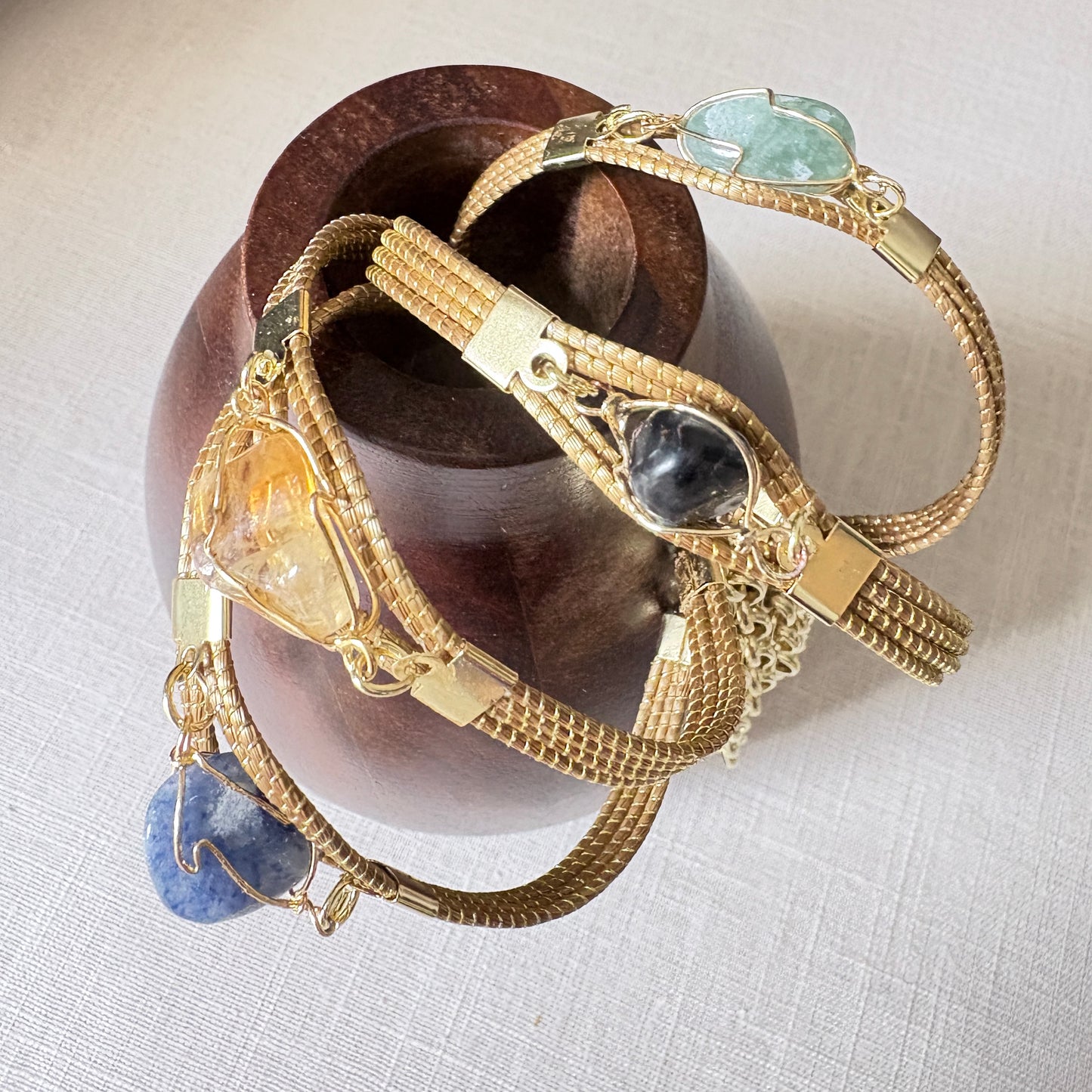 Bracelet Capim Dourado et pierre naturelle onyx