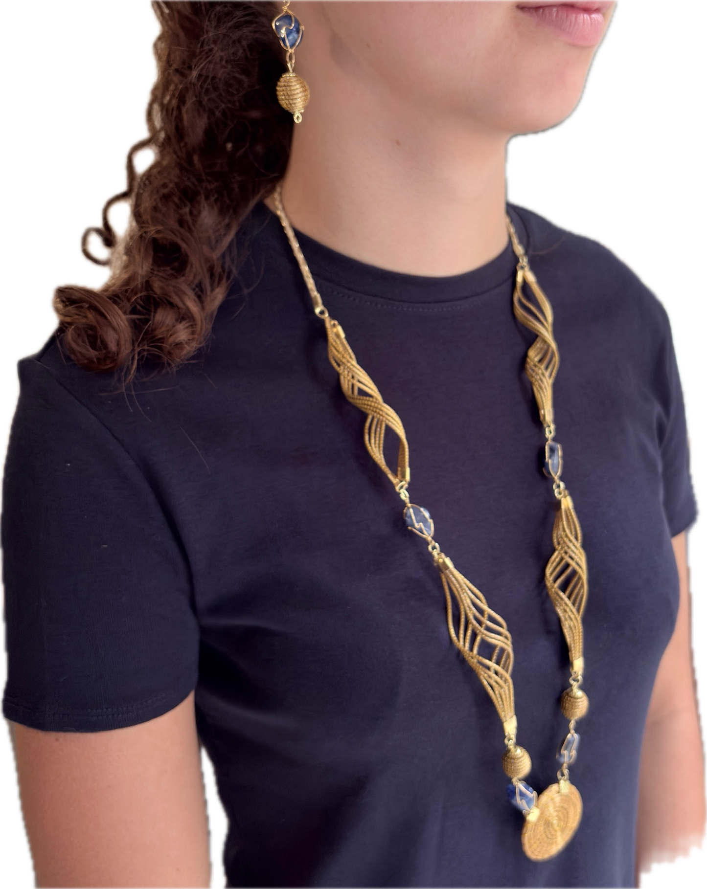 Parure Capim Dourado et Agate bleue