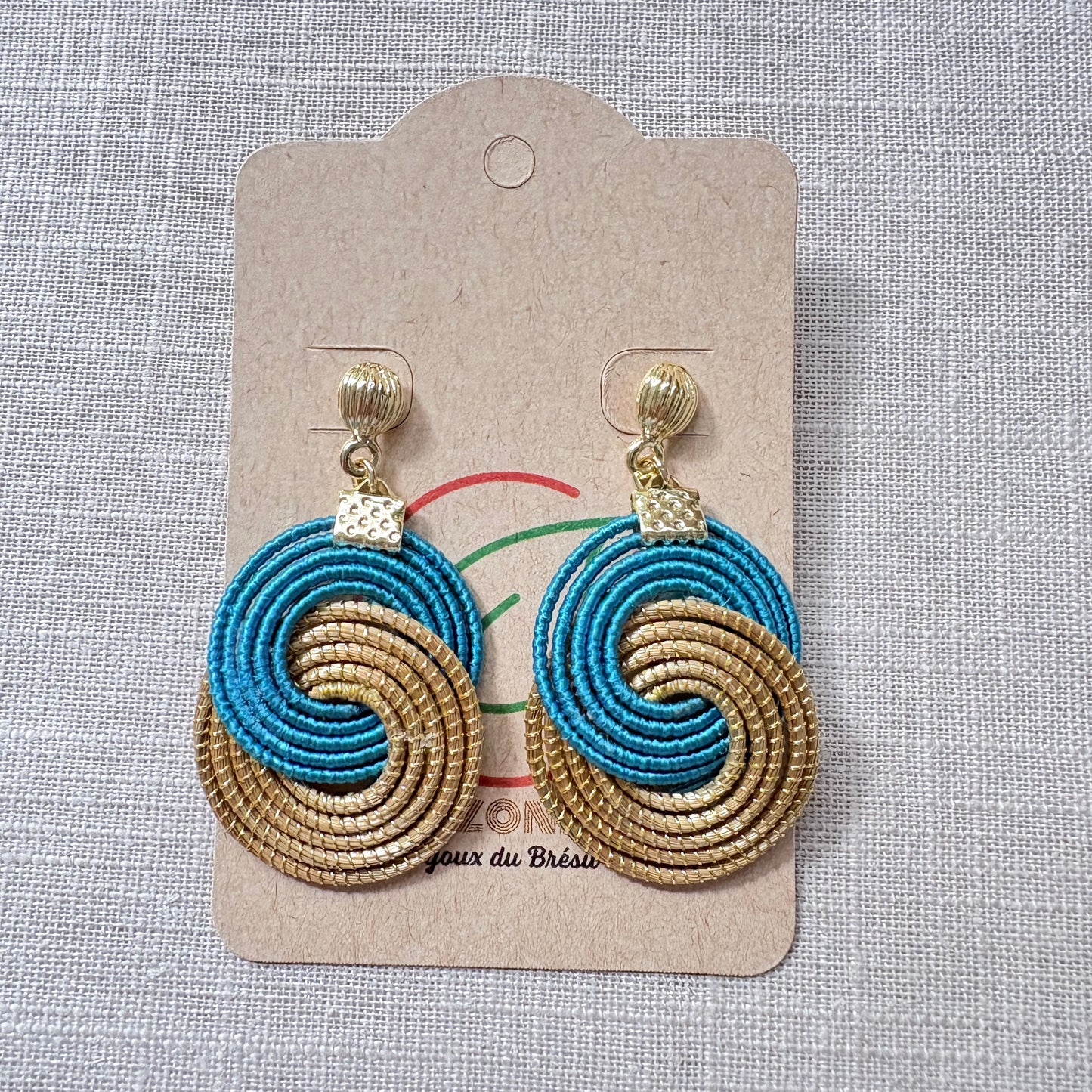 Boucles d'oreilles Capim Dourado et buriti bleu canard - AmazoniKaa
